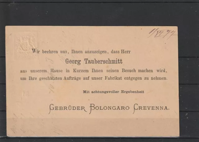 Bayern Privat-Ganzsache Karte Gebrüder Bolongaro Crevenna Weilheim 1877 #1100950 2
