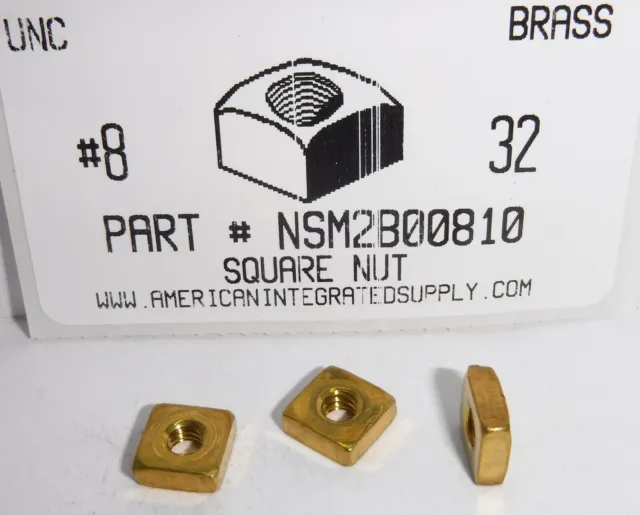 #8-32 Square Machine Screw Nut Solid Brass 11/32 Af X 1/8 Th (10)