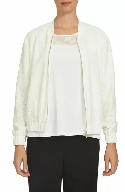 CeCe Women's Poppy Fields Lace Bomber Jacket Sz 8 MSRP $128 NWOT