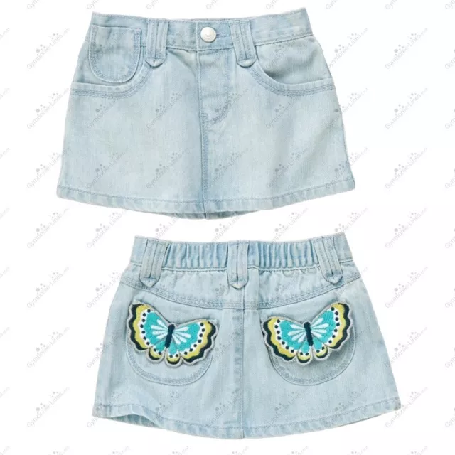 Nwt Gymboree Tahitian Butterfly Denim Jean Skirt W/Diaper Cover Sz 6-12 Months