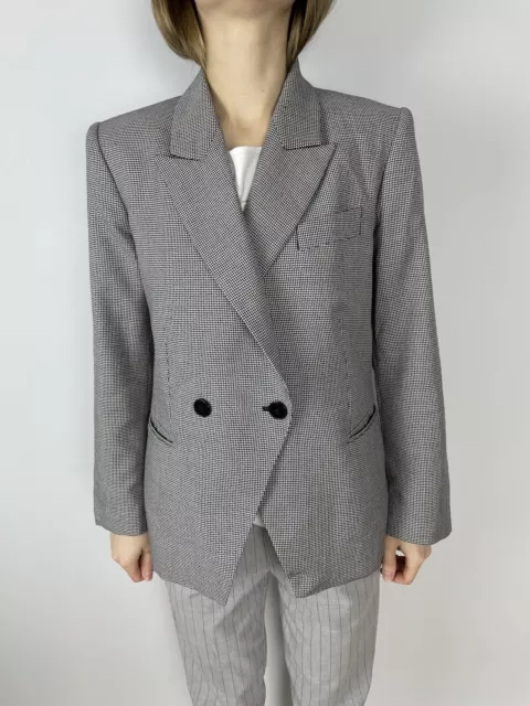 Stella McCartney Womens Jacket Knit Wool Double Breasted Blazer Herringbone 42 L