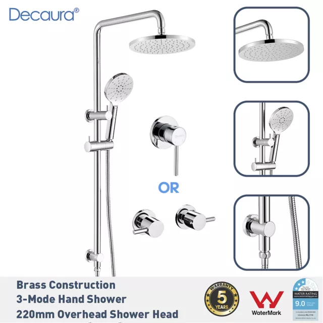 Decaura Dual Shower Head Set Chrome 9" Overhead Round Shower Mixer Taps