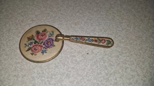 Very Rare Vintage Folding Petit Point Hand Mirror / Lovely Piece
