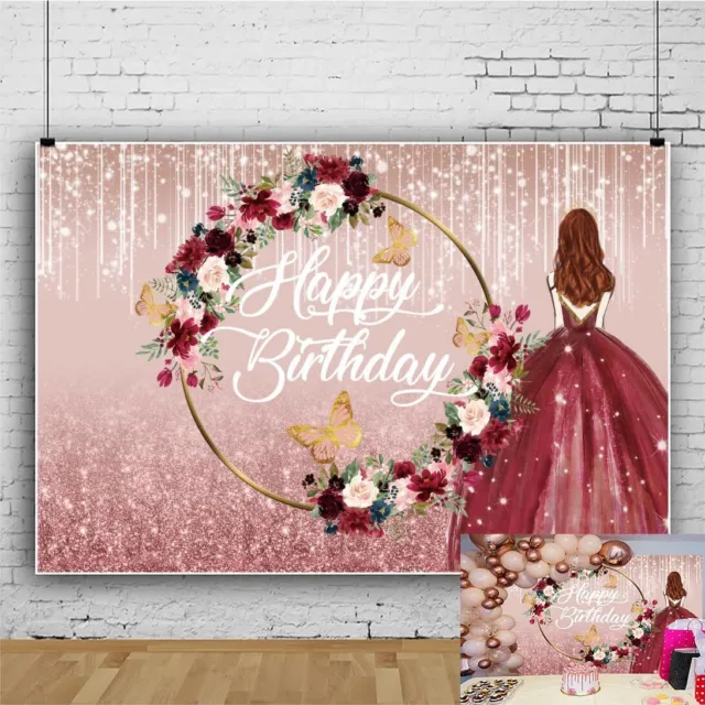 Happy Birthday Backdrop for Girls Quinceanera 15th Sweet 16th 18th 21st Birth...