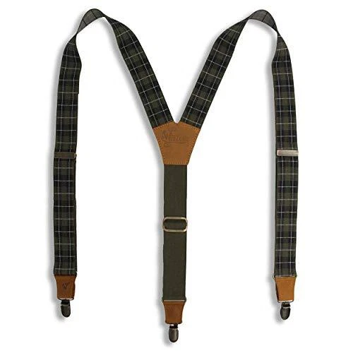 Suspenders Tartan Scottish Design Olive Black Elastic 1.36 inch | Wiseguy