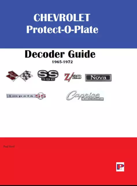 Camaro Corvette Protect O Plate Decoder 1965 1966 1967 1968 1969 1970 1971 1972