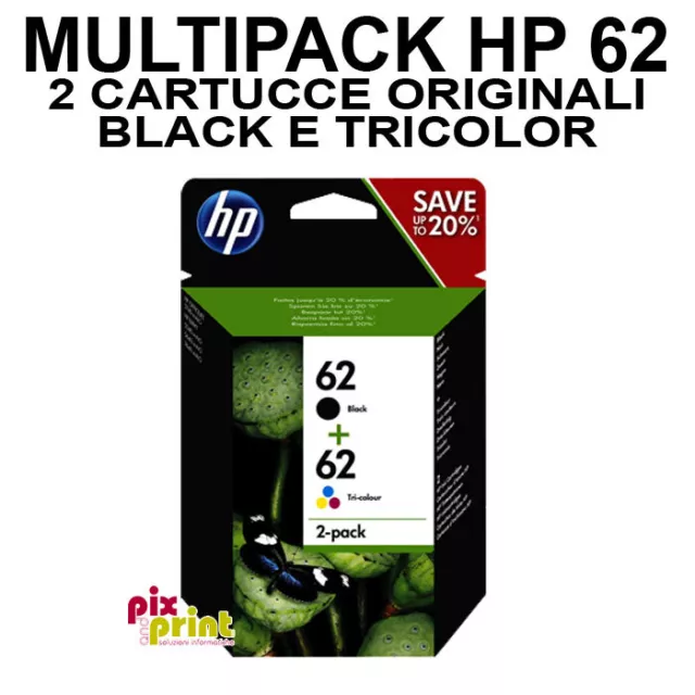 HP 62 ORIGINALE MULTIPACK  1 nero + 1 colore - OJ 5740 ENVY 5540