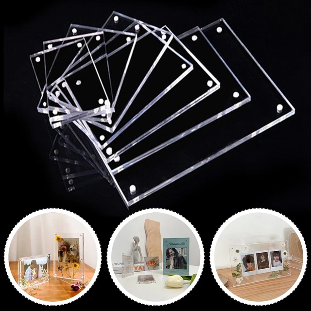 Transparent Acrylic Photo Picture Frame Magnetic Poster Display Stand Box Clear