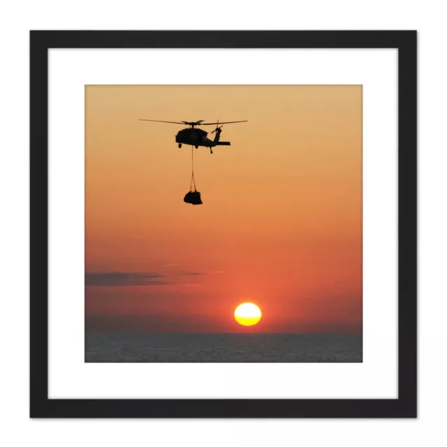 Militär USA Marine MH-60S Seahawk Hubschrauber Foto Quadrat gerahmte Wandkunst 9X9 Zoll