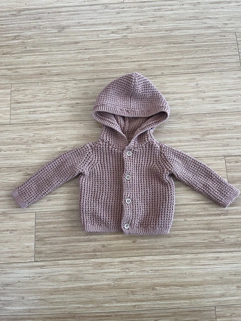 Carters Knit Sweater Hoodie Newborn Baby Brown Button Up Long Sleeve Cardigan