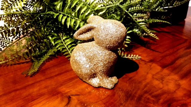 Lepre 2er Set Glitter Golden 9 x 8 x 6cm / Tinsel Coniglietto di Pasqua