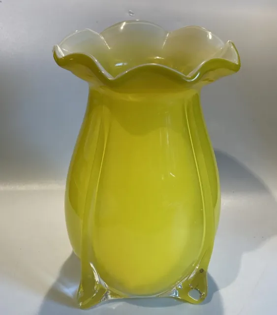 Vintage Czech Art Deco Yellow Cased Glass Vase Loetz Style