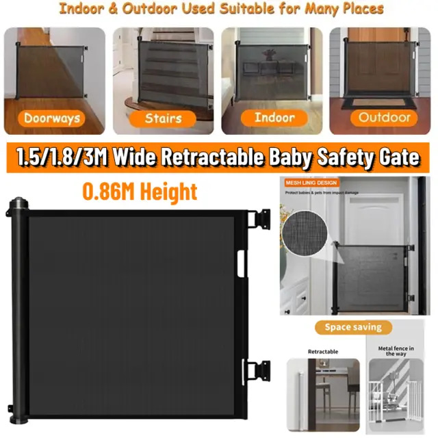 Retractable Baby Safety Gate Mesh Pet Dog Kid Security Barrier Stair Fence Guard