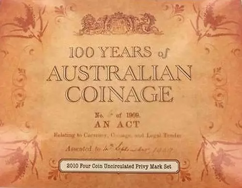 2010 Ram Four Coin Unc Privy Mark Set A D H P - 100 Years Australian Coinage