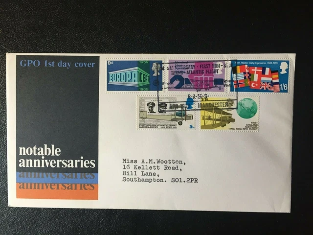 1969 Notable Anniversaries Gpo Fdc & Alcock & Brown, Manchester Shs Cv £45