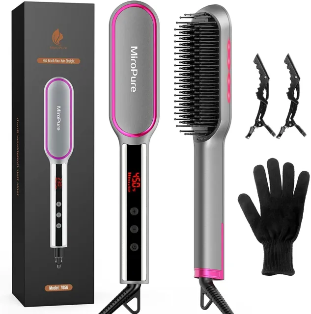 MiroPure Hair Straightener Brush with Ionic Hot Combs 2-in-1 for All Hair Types