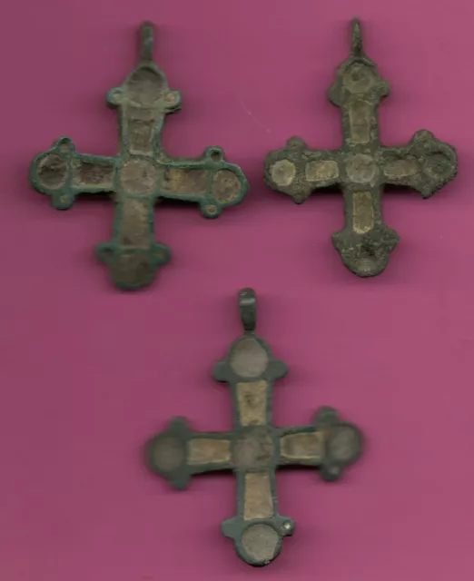 Lote De 3 Rusia Enemaled Bronce Ortodox Cruz 1050 11-12th Viking Bizantino 681