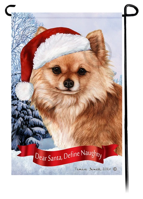 Dear Santa, Define Naughty Garden Flag - Longhaired Red Chihuahua 038F