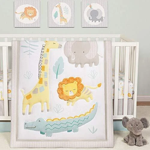 Jungle Pals Safari Animal Theme Neutral 4 Piece Baby Crib Bedding Set, 4 Pc