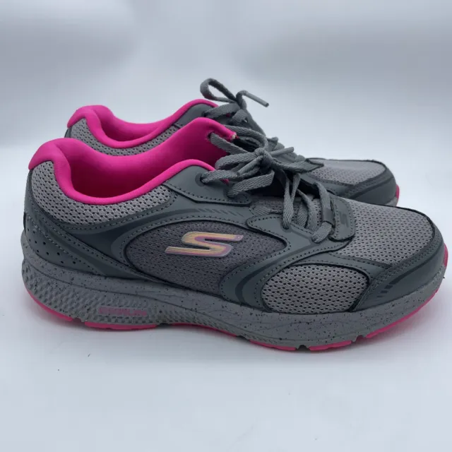 Skechers Go Run Consistent Vivid Horizon Sneaker Shoe Gray Pink Womens Size 6.5