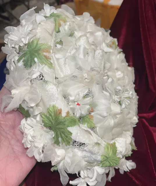 Vintage Milbrae Exclusive Floral Woman’s Hat, White With Green Accents, Nice