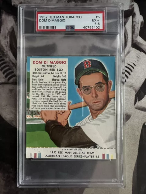 1952 Red Man Tobacco With Tab Baseball #5 Dom DiMaggio PSA 5.5