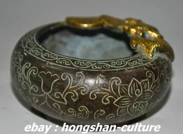 Old China Bronze Gilt Dynasty Lotus Flower Fish Goldfish Animal Pen Wash Ashtray