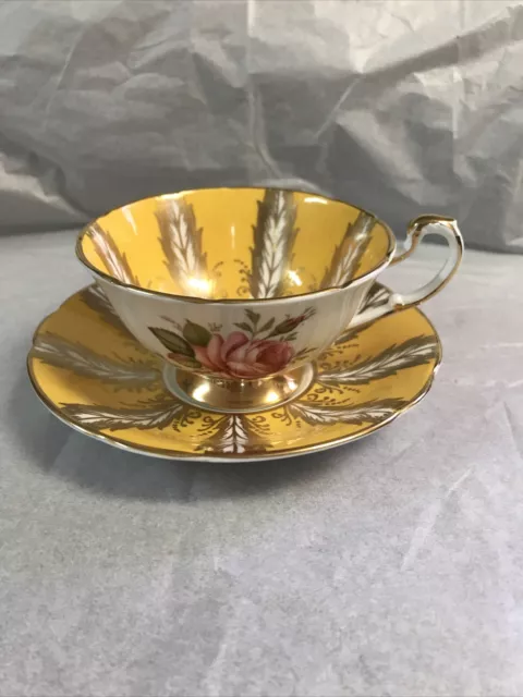 Pargon teacup and saucer Yellow & Pink Rose With Gold. F176A No Chips Or Cracks