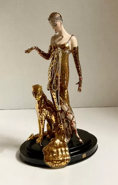 Franklin Mint - House of Erte, Art Deco 9" Fine Porcelain , HP, “LEOPARD” (509)