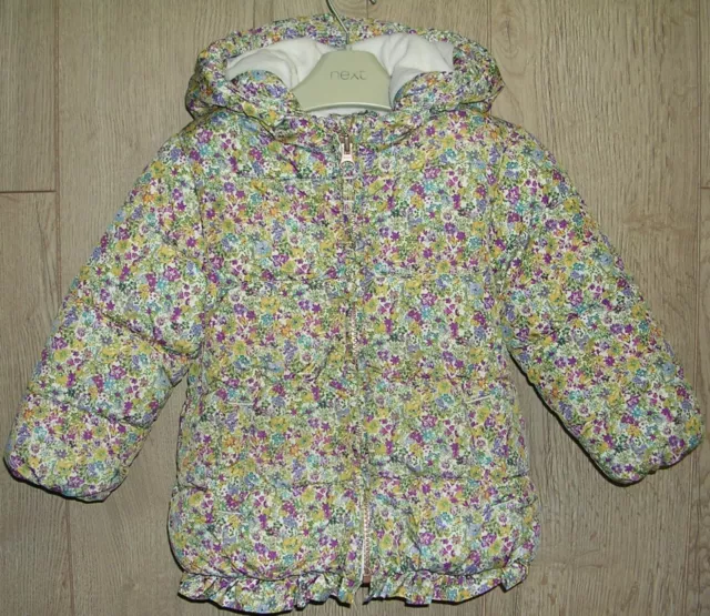 NEXT Girls Floral Print Fleece Lined Hooded Jacket Winter Coat Age 18-24 Months