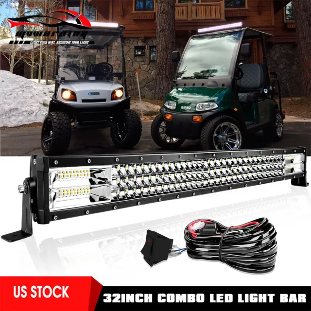32"INCH 440W LED Work Light Bar For Jeep Ford Chevy GMC Offroad Lamp + Wiring