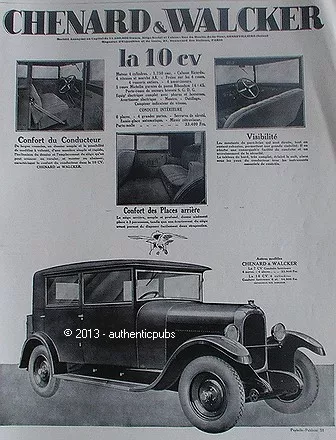 Publicite Automobile Chenard & Walcker La 10 Cv Conduite Interieure De 1928 Ad