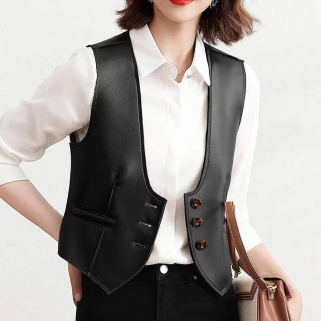 Veste Sans Manches En Cuir Véritable - Marque Les Petites - Taille S Noir