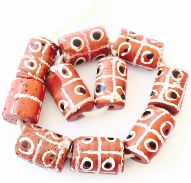 10 old Venetian Antique Wound Tic Tac Brick Red African Glass Trade beads-Ghana