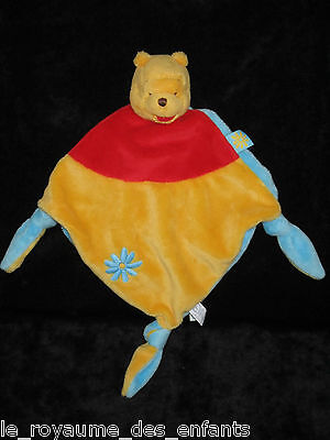 Doudou plat losange Winnie l'Ourson jaune bleu rouge Disney Baby Nicotoy 39 cm