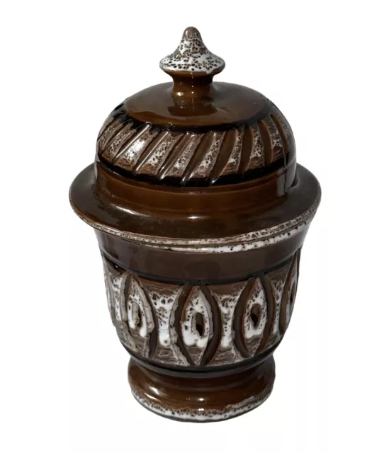 Vtg Mid Century Italian Art Pottery Lava Glaze Incised Apothecary Jar Signed 8"