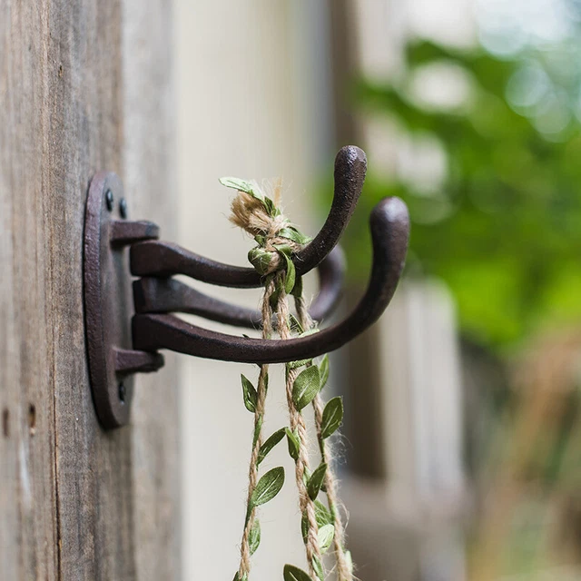 3 Arms Wall Hooks Rustic Cast Iron  Heavy Duty Garden Organization Wall Mounted