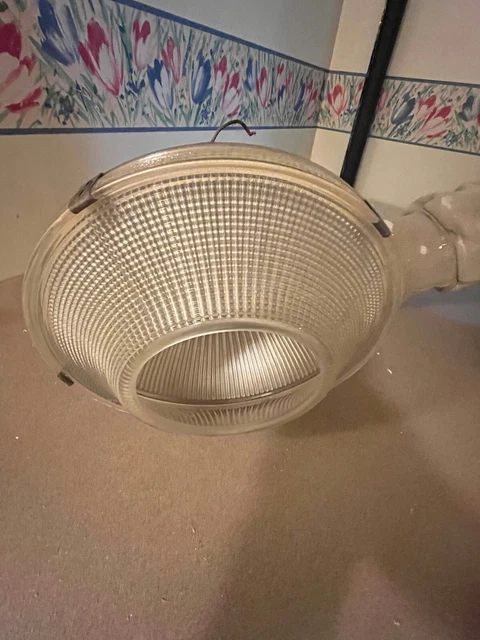 Vintage 1950s Holophane prismatic ceiling light & fixture - electric EUC 2