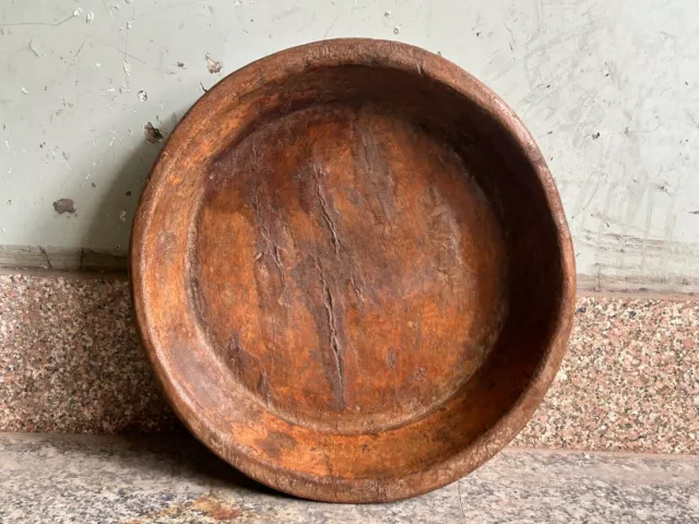 Old Vintage Hand-Carved Solid Primitive One Wooden Made Heavy Big Plate / Tray 2