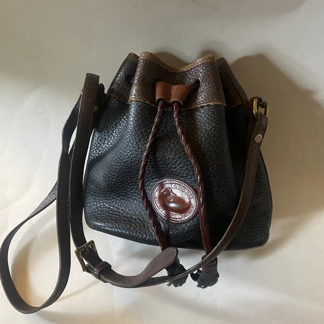 VINTAGE DOONEY & Bourke leather bucket bag tassel brown navy or black