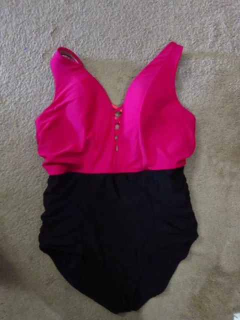 CACIQUE Pink & Black No Wire Plunge One Piece Swimsuit size 18