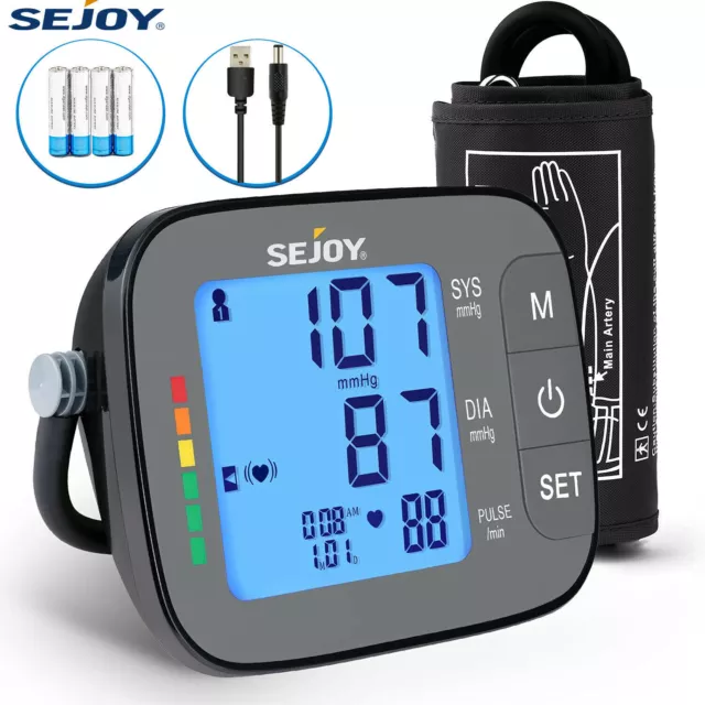 SEJOY Tensiómetro de Brazo Digital Monitor de Presión Arterial Retroiluminada