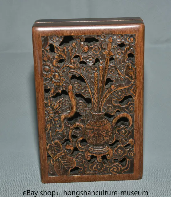 7.2" Chinese rare wood hand carved dynasty  8 Auspicious Symbol inkstone inkslab