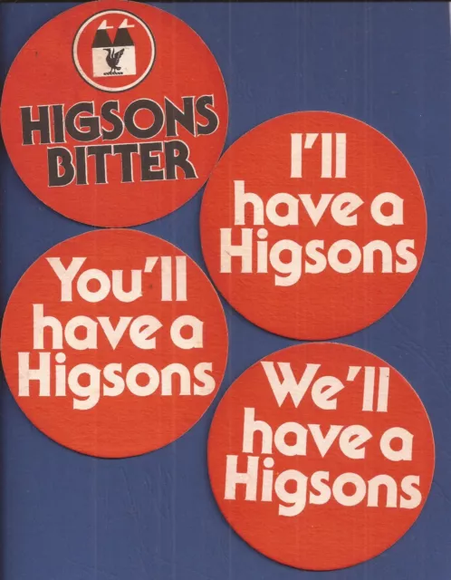 Higsons Brewery (Liverpool: 1780-1990) - four (4) Beer Mats : 1980s