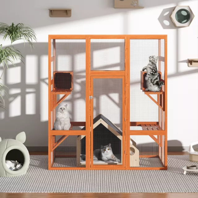 COZIWOW Large Cat House Outdoor Catio Play & Run Enclosure Window Cage Orange