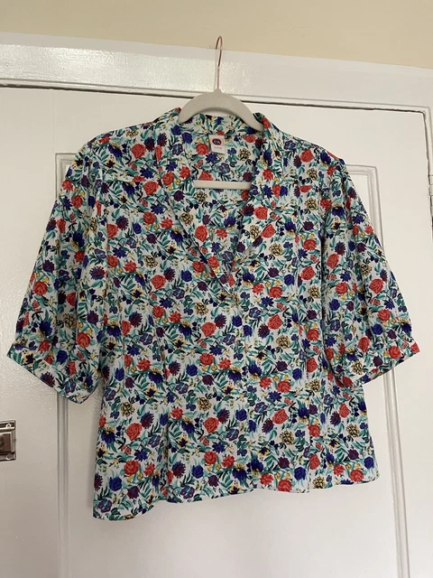 Camicia camicetta vintage C&A donna stampa floreale poliestere, taglia Eur 42