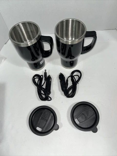 Emerson Stainless Steel 2 Pack Heated Travel Mug Set.14 Oz. w/2   12V Adapters