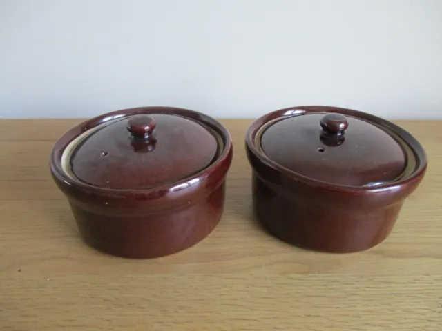 2 x MOIRA Casserole Hotpot Dish & Lid Individual Vintage 1/2pt PAIR Brown