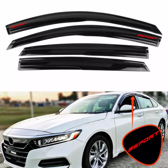 Fits 18-23 Honda Accord Window Visor Guard Deflector Mugen Style w/ Red SPORT