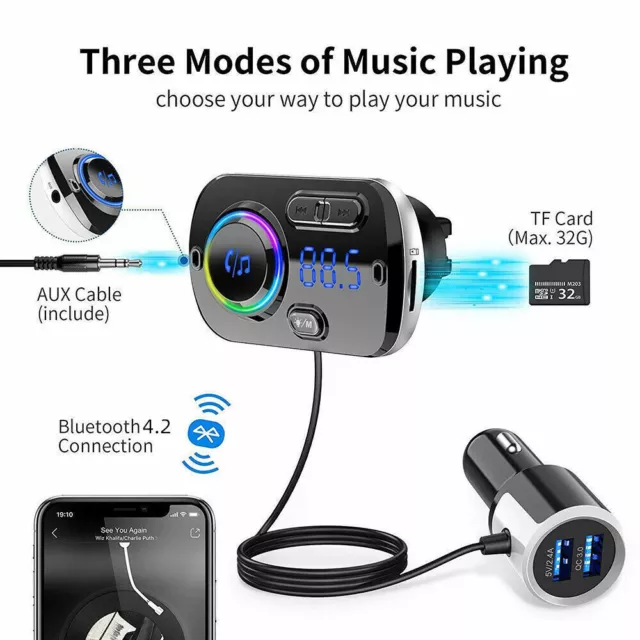 Bluetooth 5.0 FM Transmitter, Auto Radio Adapter Freisprecheinrichtung KFZ Kit